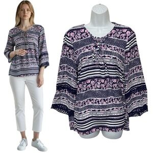 Tommy Hilfiger Floral Lace Crochet Rayon Top Blouse - Women's Small